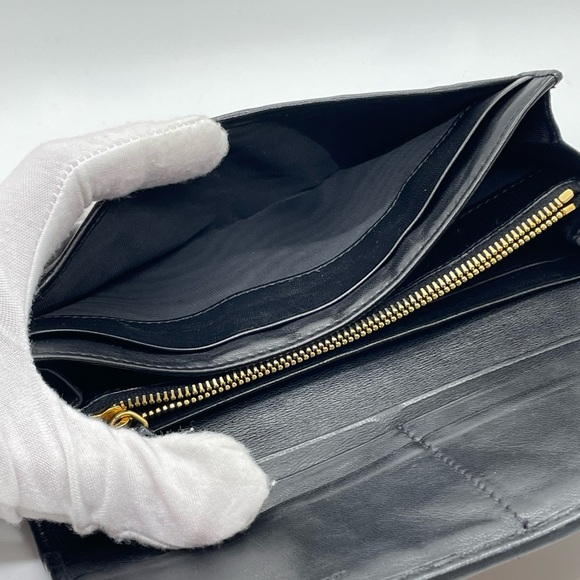 PRADA Black/Nero Nappa Leather Long Wallet stitched wave design - Picture 7 of 13